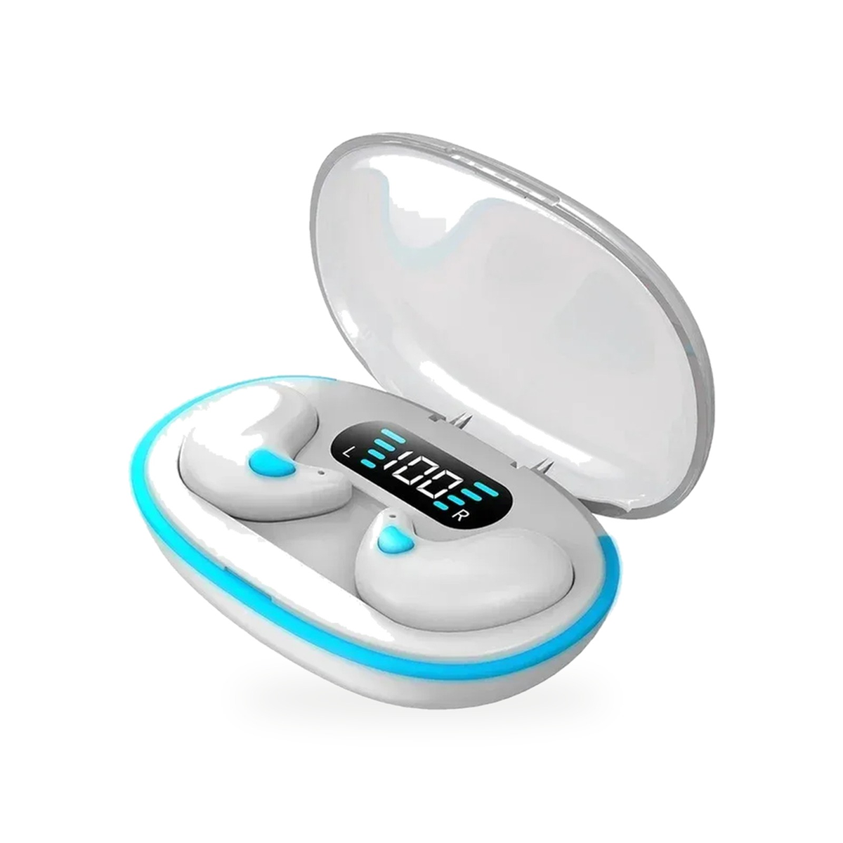 Fone de Ouvido Bluetooth X55 na cor branco, estojo com display de bateria