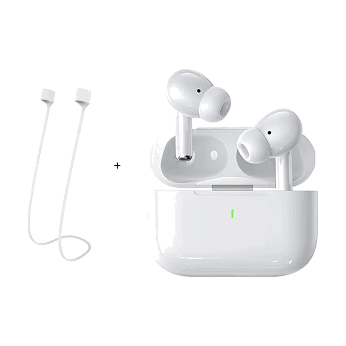 Fone Bluetooth TWS com cordão branco anti-perda