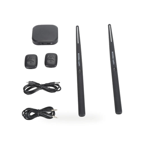 Kit da bateria virtual: duas baquetas, dois pedais, receptor e cabos