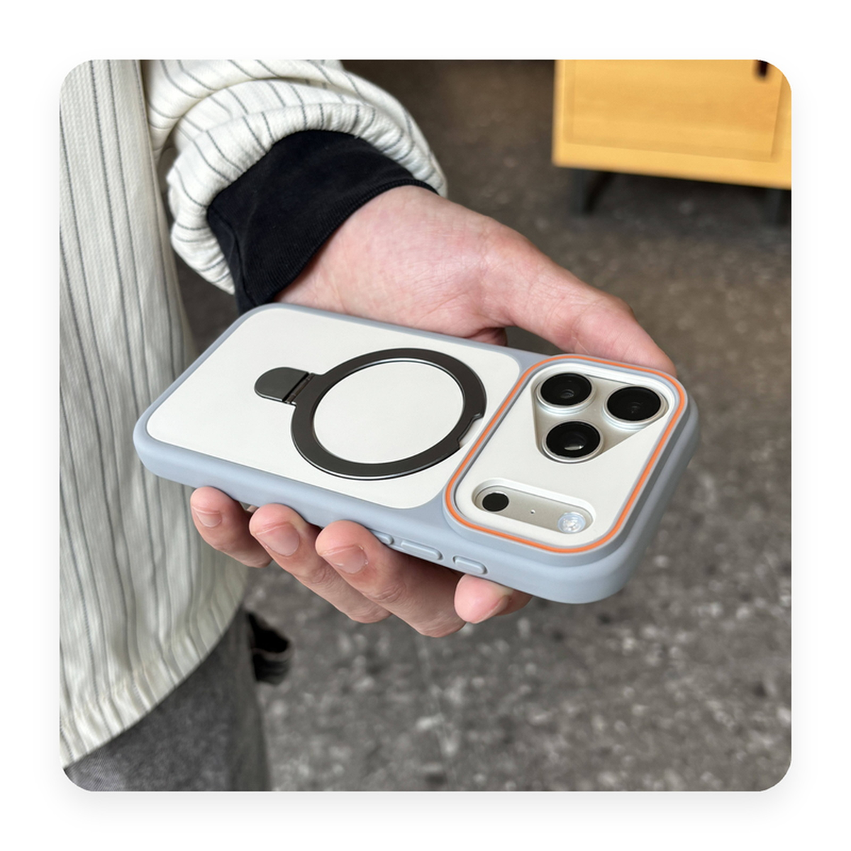 Capa Armor fosca branco com anel de suporte embutido e compatibilidade MagSafe