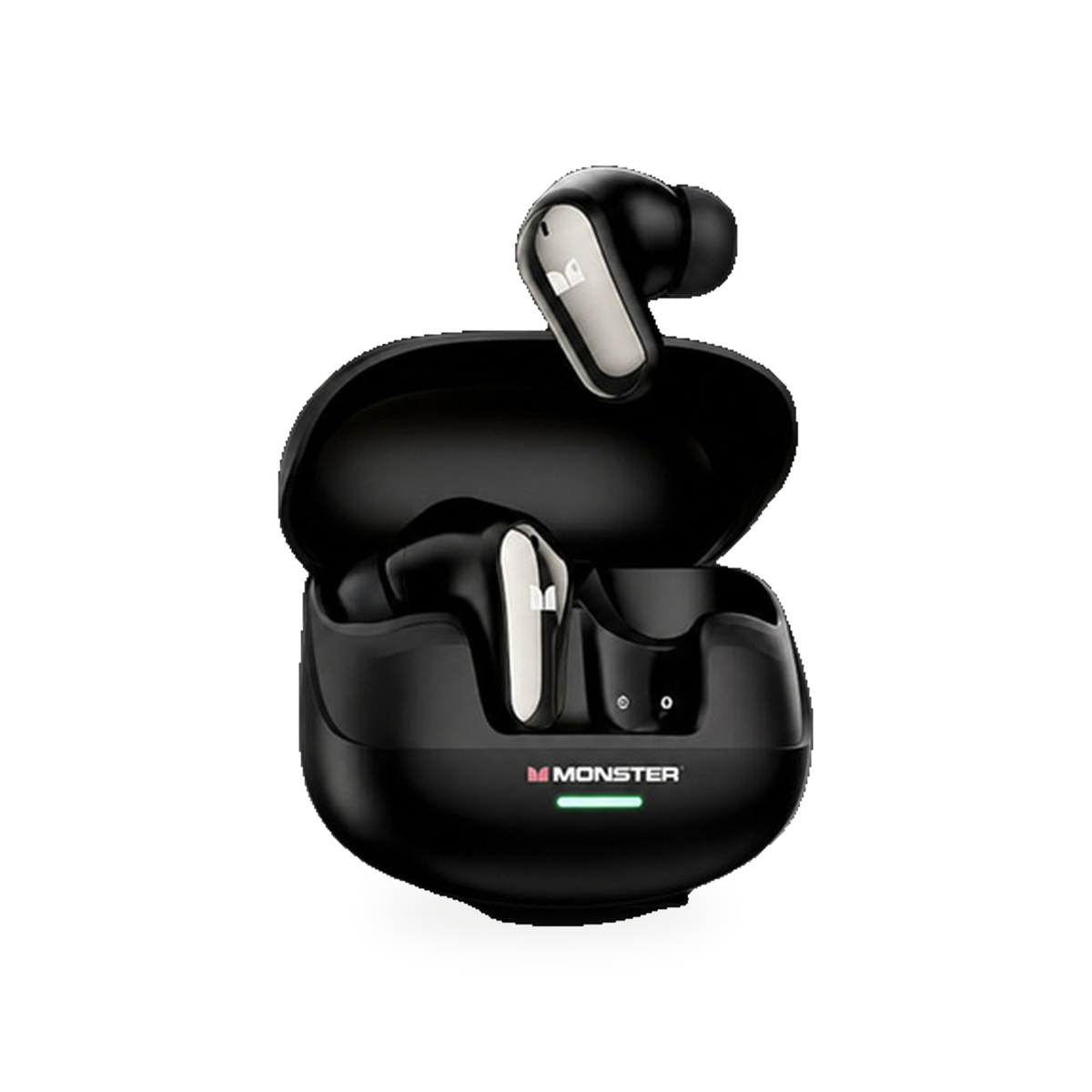 Fone Bluetooth Monster MQT52 preto com estojo de carga aberto